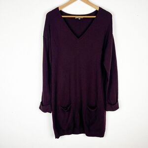 Vince Purple Plum Long Line Sweater Pockets V Neck Wool Small​​​​